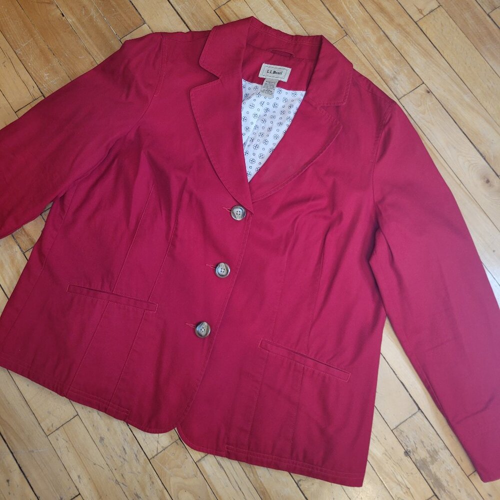 LL Bean Red Spring Jacket Size 18 Cotton Button Front Casual Blazer Coat